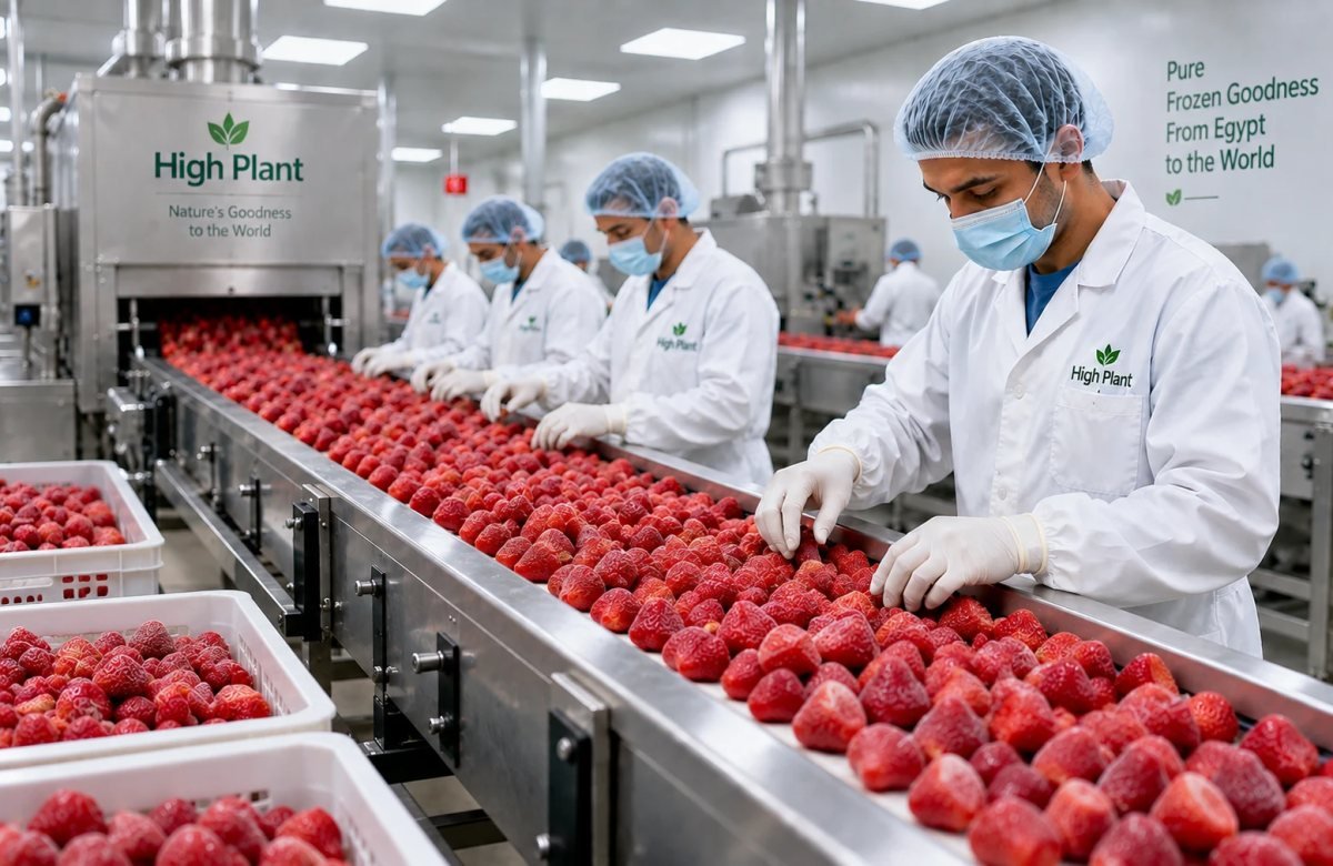Sorting strawberries before freezing for export